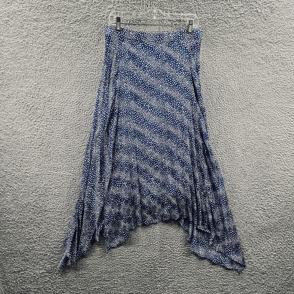 Women Festival Midi Skirt L Blue Abstract Dot Boho Asymmetric Flowy Handkerchief